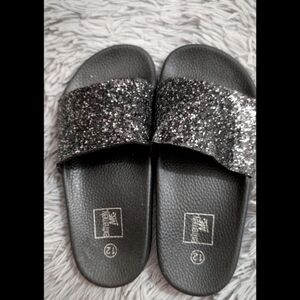 Glittery Black Slide Sandals for Kids